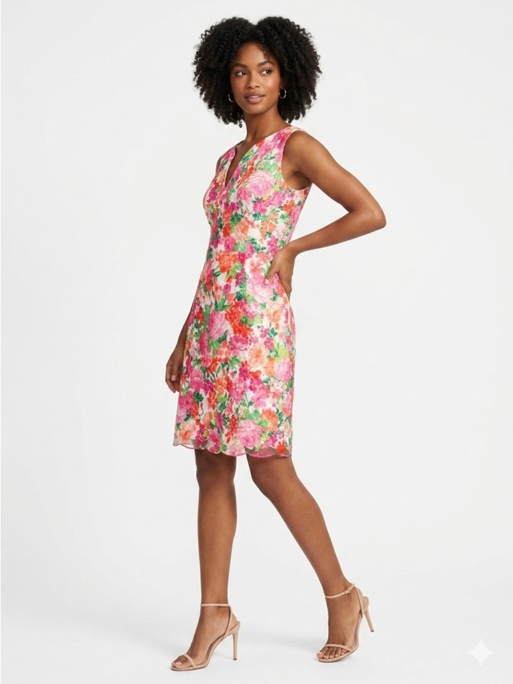 Sara Campbell Shift Dress Scalloped Sleeveless Floral Lace Pink Size 10